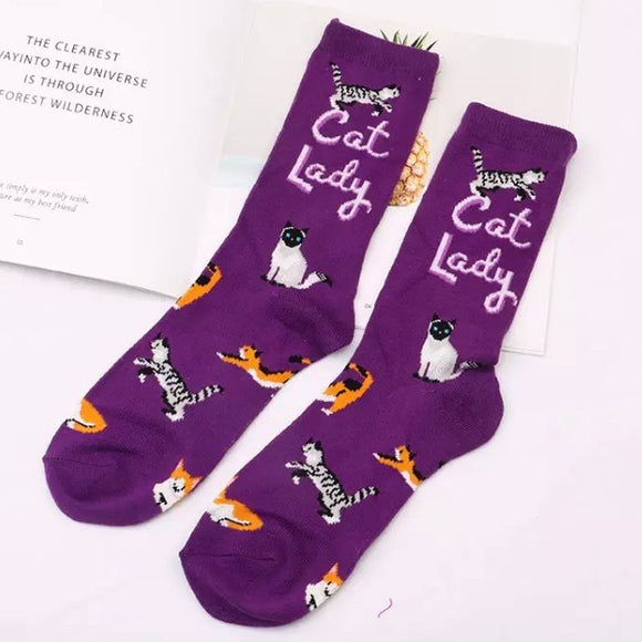 Crew Socks: Cat Lady ~ Aubergine 🐱