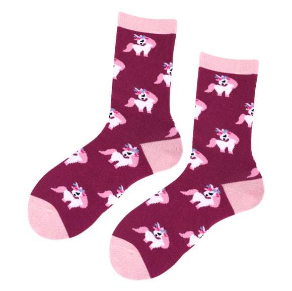 💝 Crew Socks: Unicorns ~ Plum/Pink
