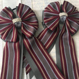 💙 Show Bows: Hampton Stripe: Merlot/Charcoal *NEW
