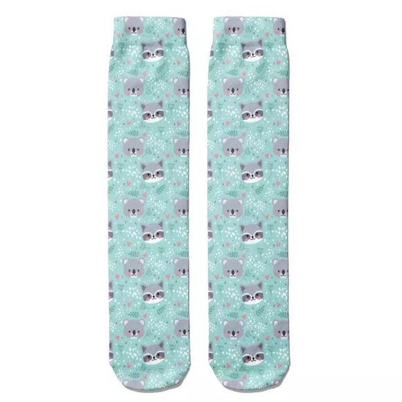 💝 Socks: Raccoons And Bears Teal/Gray