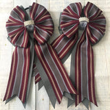 💙 Show Bows: Hampton Stripe: Merlot/Charcoal *NEW