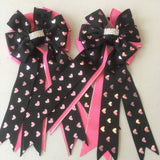 💙 Show Bows: Foil Hearts Black/Pink