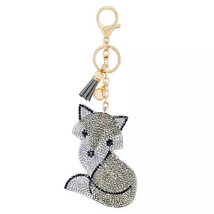 ✨ KeyChain / Bag Charm: Fox ~ Sparkle ~ Gray 🦊