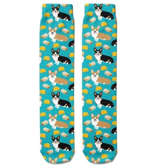 🧦 Boot Socks: Corgis Burritos Tacos