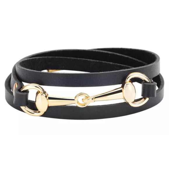 Bracelet: Snaffle ~ Wrap ~ Black/Gold NEW