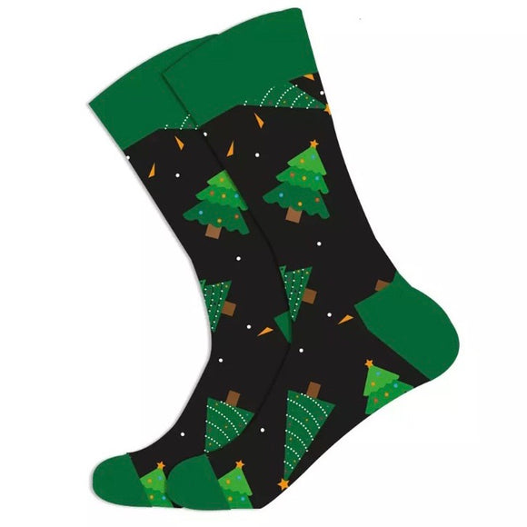 Crew Socks: Christmas ~ Christmas Trees Green/Black
