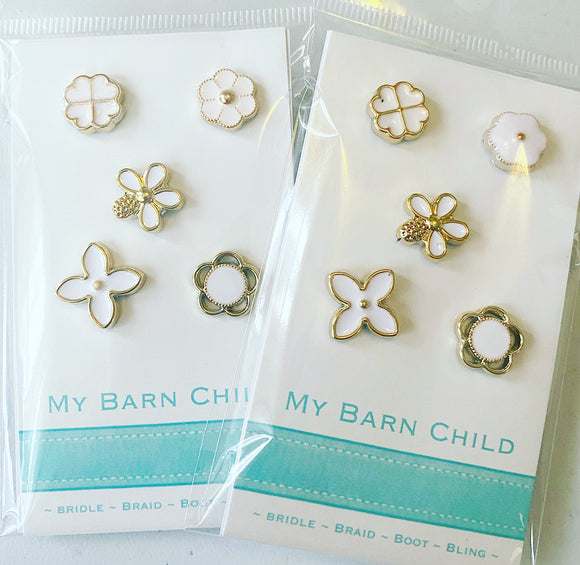 Button Pin Set: White Enamel Flower *NEW