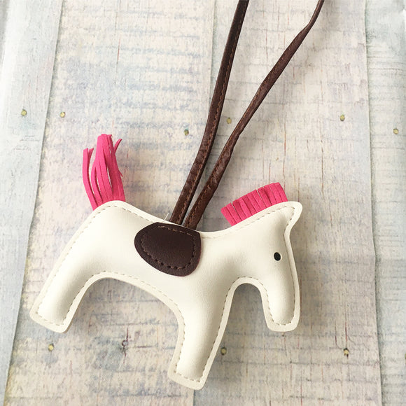 KeyChain / Bag Charm: Loopy Horse ~ White/Hot Pink