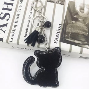 KeyChain / Bag Charm: Cat ~ Fuzzy/Sparkley ~ Black 🐱 NEW!