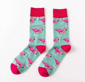Crew Socks: Flamingos ~ Mint/Hot Pink