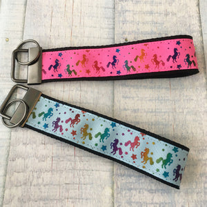 Key Fob / KeyChain / Wristlet: Dog ~ Unicorn Rainbow Foil