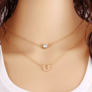 Necklace: Double-strand horseshoe & crystal