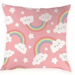 Throw Pillow Cover: Rainbow Clouds Pink