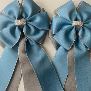 🫶 Show Bows: French Blue on Gray Shimmer 🤍 NEW