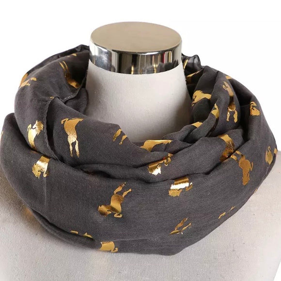 💙 Infinity Scarf: Metallic Horses ~ Charcoal/Gold