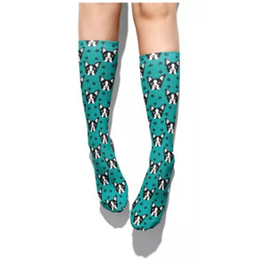 🧦 Boot Socks: Boston Terriers Teal