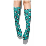 🧦 Boot Socks: Boston Terriers Teal
