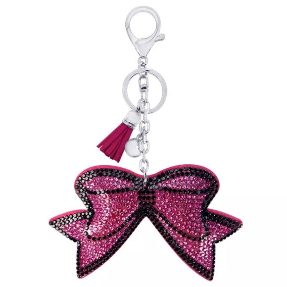 KeyChain / Bag Charm: Bow ~ Sparkle ~ Hot Pink/Black 🌟 NEW