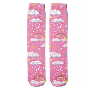 *Boot Socks: Rainbow Rain Clouds Hot Pink