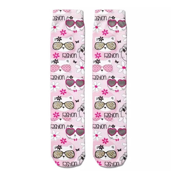 *Boot Socks: Cats Fashion Pink