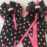 💙 Show Bows: Foil Hearts Black/Pink