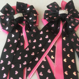 💙 Show Bows: Foil Hearts Black/Pink