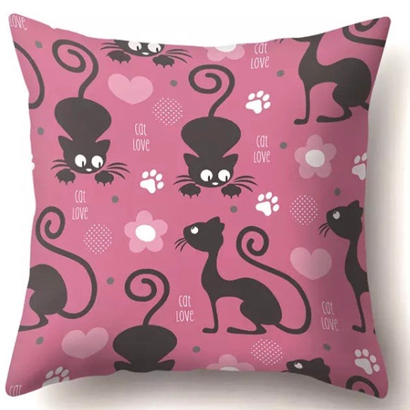 Throw Pillow Cover: Black Cat Love