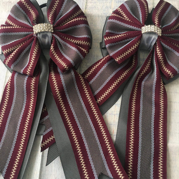 💙 Show Bows: Hampton Stripe: Merlot/Charcoal *NEW