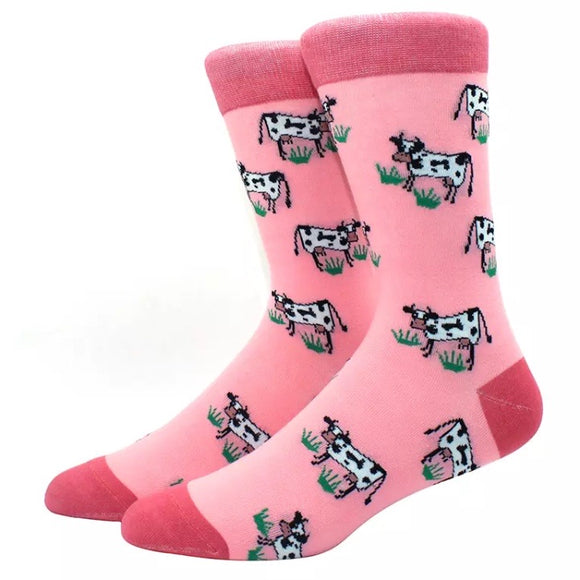 Crew Socks: Cows ~ Pink 🐮