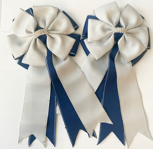 ☀️ Show Bows: Dove Gray on Navy ☀️ NEW