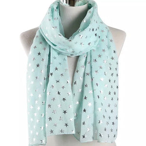 💙Scarf: Metallic Stars ~ Mint/Silver