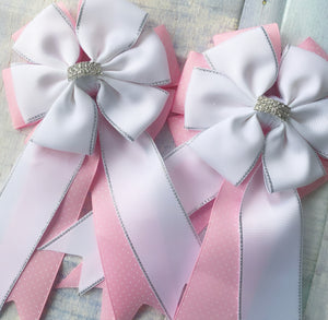 🫶 Show Bows: White on Pink Swiss Dot 💗 NEW