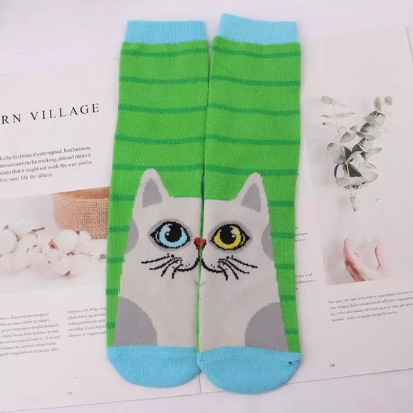 Crew Socks: Cat ~ Blue/Yellow Eyes
