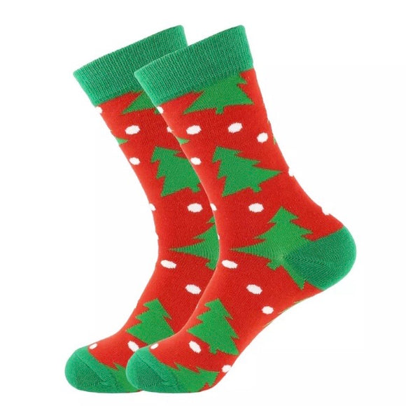 Crew Socks: Christmas ~ Christmas Trees Red/Green ~ CLEARANCE