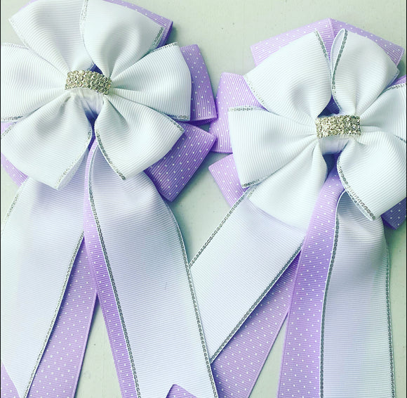 🫶 Show Bows: White on Lavender Swiss Dot 💜 NEW