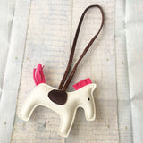 KeyChain / Bag Charm: Loopy Horse ~ White/Hot Pink