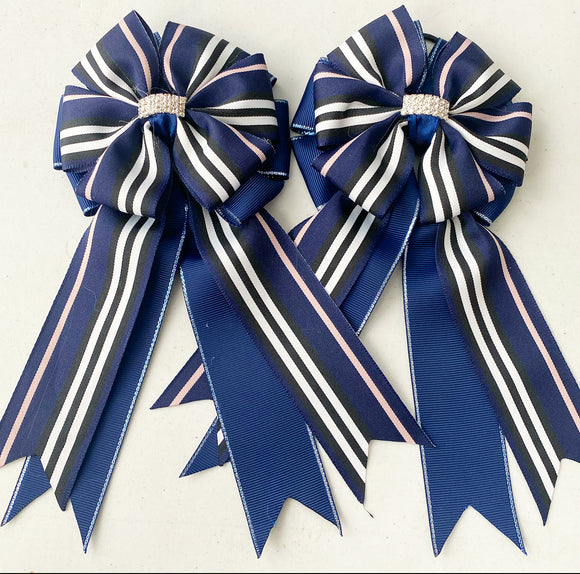 💚Show Bows: Wellington Stripe Navy