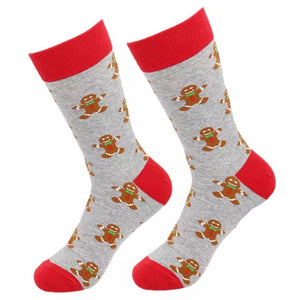 💝 Crew Socks: Christmas ~ Gingerbread People Gray/Red