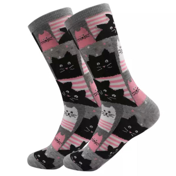 Crew Socks: Cats Pink Stripe *CLEARANCE