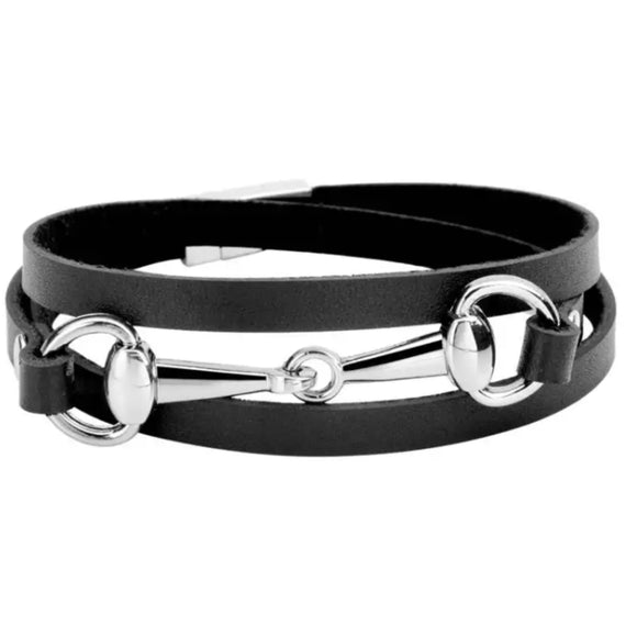 Bracelet: Snaffle ~ Wrap ~ Black/Silver NEW