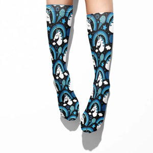 💙 Boot Socks: Unicorns Black/Turquoise