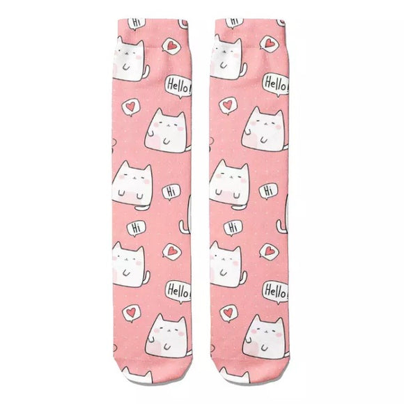 *Boot Socks: Cats ~ Hi Hello Pink