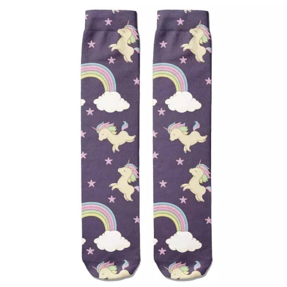 💝 Socks: Unicorns Dark Purple w/Rainbow Clouds